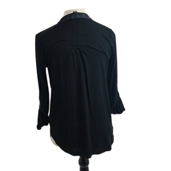 Rock & Republic Blouse Black V Neck Roll Tab Sleeve Constrast Womens Size XS - Picture 5 of 7